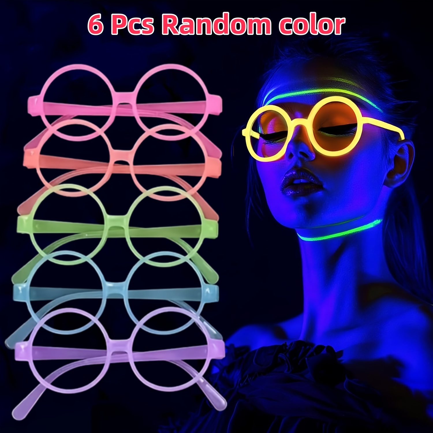 Image of Gift For Her/him 6pcs -the-dark Party Glasses Glow Party For Birthday Halloween Cosplay Christmas, Durable Plastic Frame For Ktv, Dance Parties And Photo Booth Props, Design