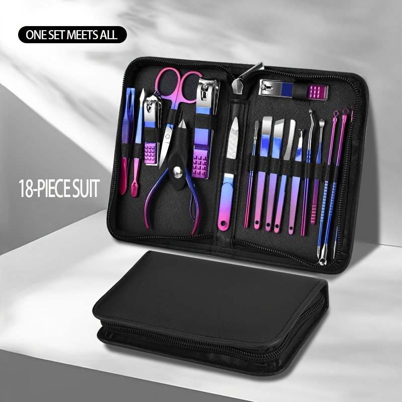 

18-piece Colorful Titanium Nail Clipper Set - Professional Manicure & Pedicure Kit With Stainless Steel Tools, Includes Cuticle Nippers & Dead Skin Remover