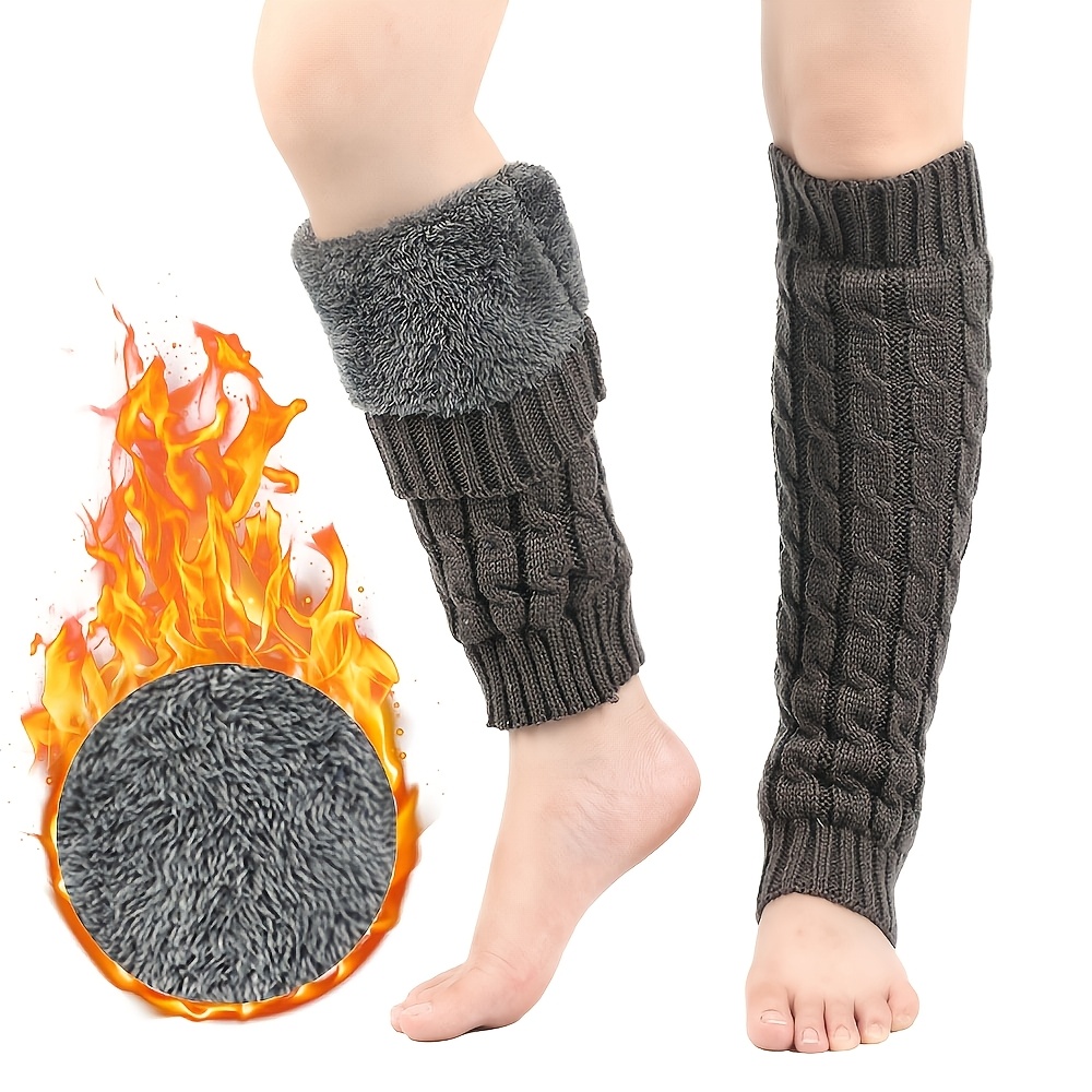 

Women's Knee-high Knit Leg Warmers, Cozy Acrylic , Plush-lined, Twisted Cable Design, Hand Washable, With Winter Boot Socks