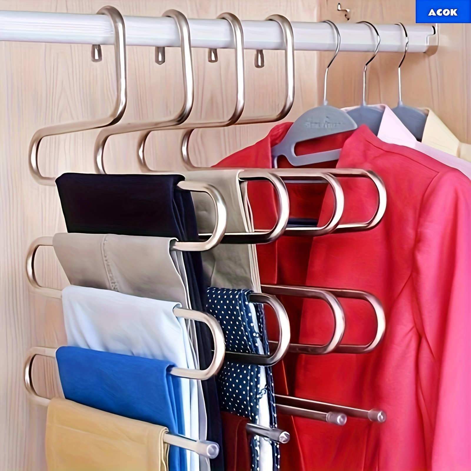 TEMU 1pc Stainless Steel Pants Hanger, Space Saving Non-slip Closet Organizer For Trousers, Towels, Scarves