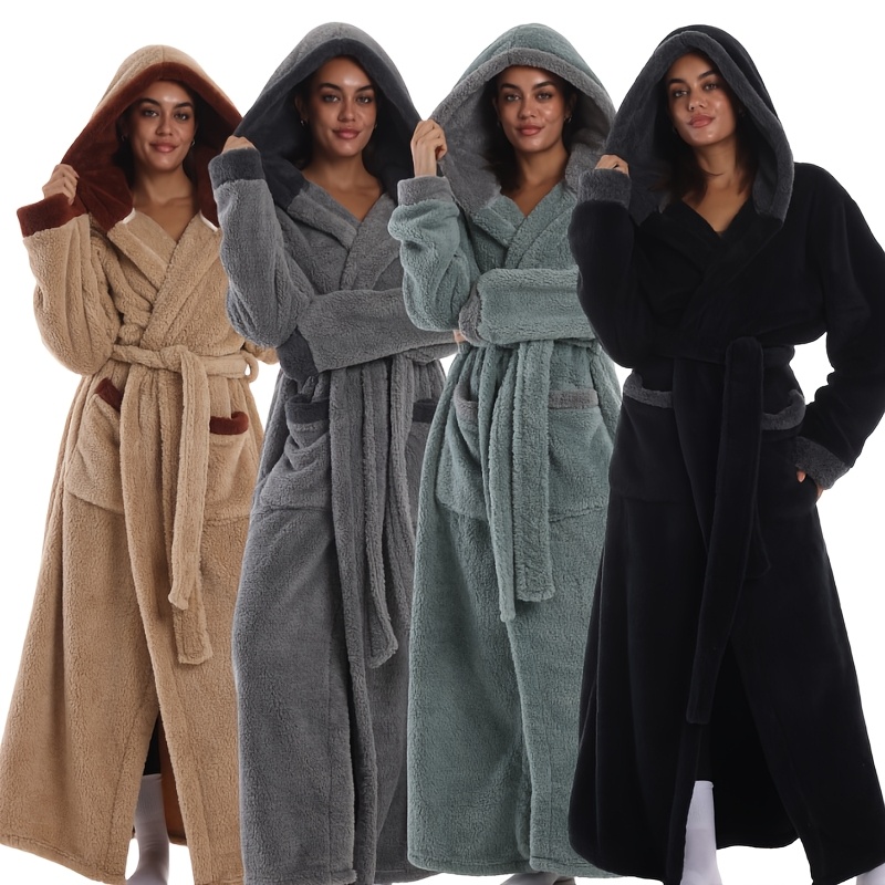 1pc Cross-Border Autumn/Winter New Bathrobe, Men s & Women s   in Solid Colors with Extended Sleeves and Thickened Fabric for Couples