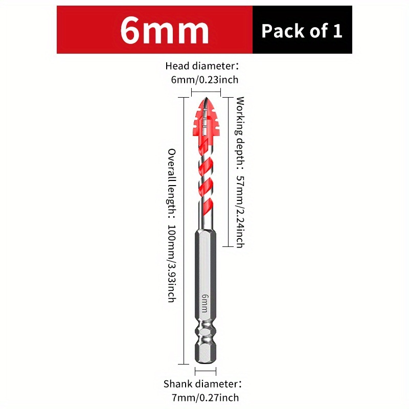 Image of 5/6/8/10/12mm 4 Blade Serrated Drill Bit For Dry Drilling Of Ceramic Tiles, Ceramics, Glass, Marble, Concrete, Stainless Steel, And Stone
