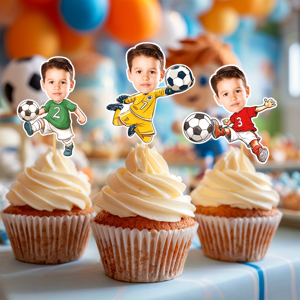 40 Pcs Soccer Ball Cupcake Toppers - 2D Flat Cake Decorations For Kids Sports Birthday Parties
