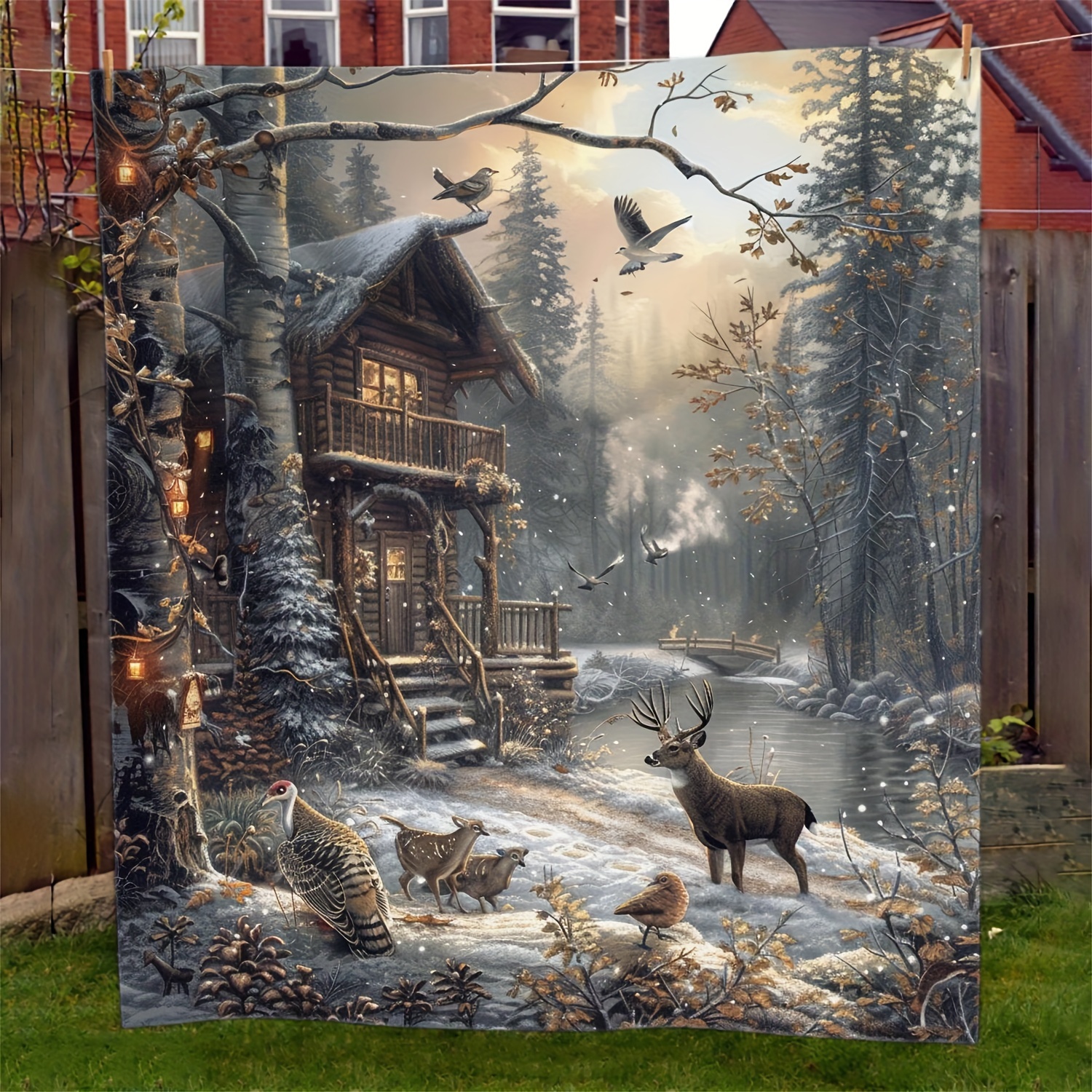 TEMU 1pc Elk Blanket Animal Blanket Soft Flannel Sofa Blanket Tv Blanket Warm Cozy Nap Throw Blanket For Bed