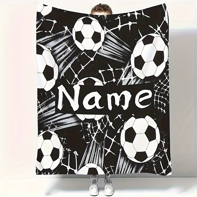 

Custom Text Soccer Print Flannel Throw Blanket - Soft, Warm & Personalized For Couch, Bed, Travel, Camping, Office - Machine Washable,