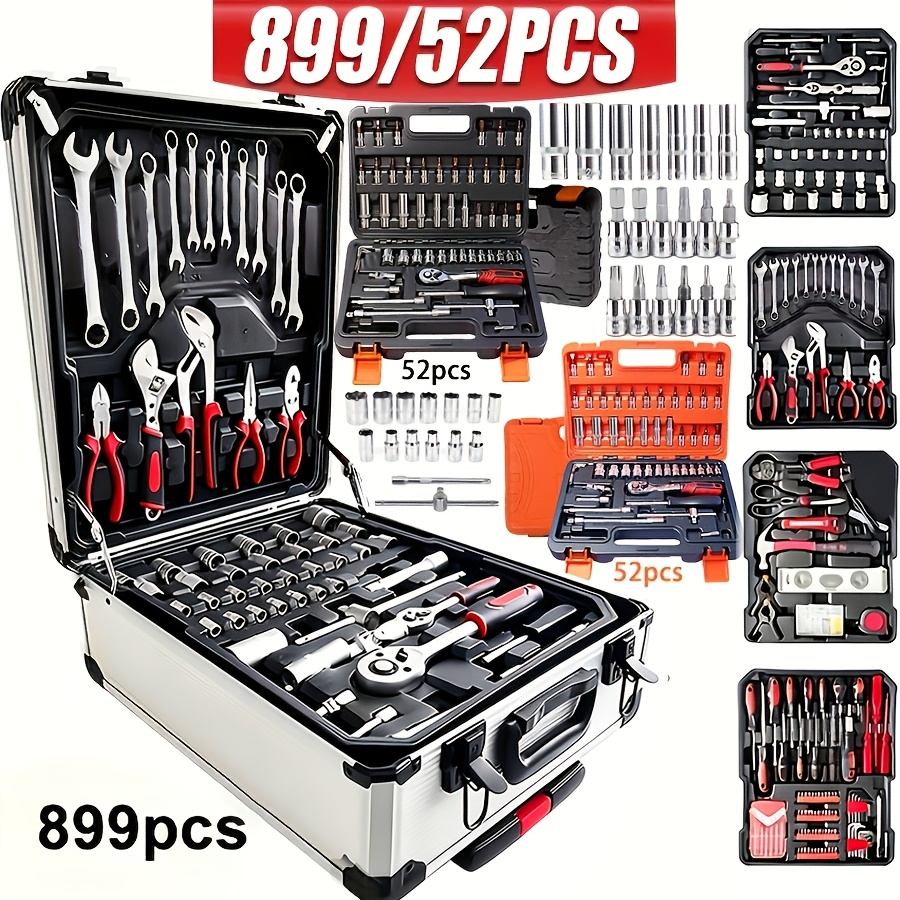 899 52pcs professional tool set multi functional toolbox portable design chrome vanadium steel material suitable for home and car maintenance   for enthusiasts and professionals gift for friends local transportation