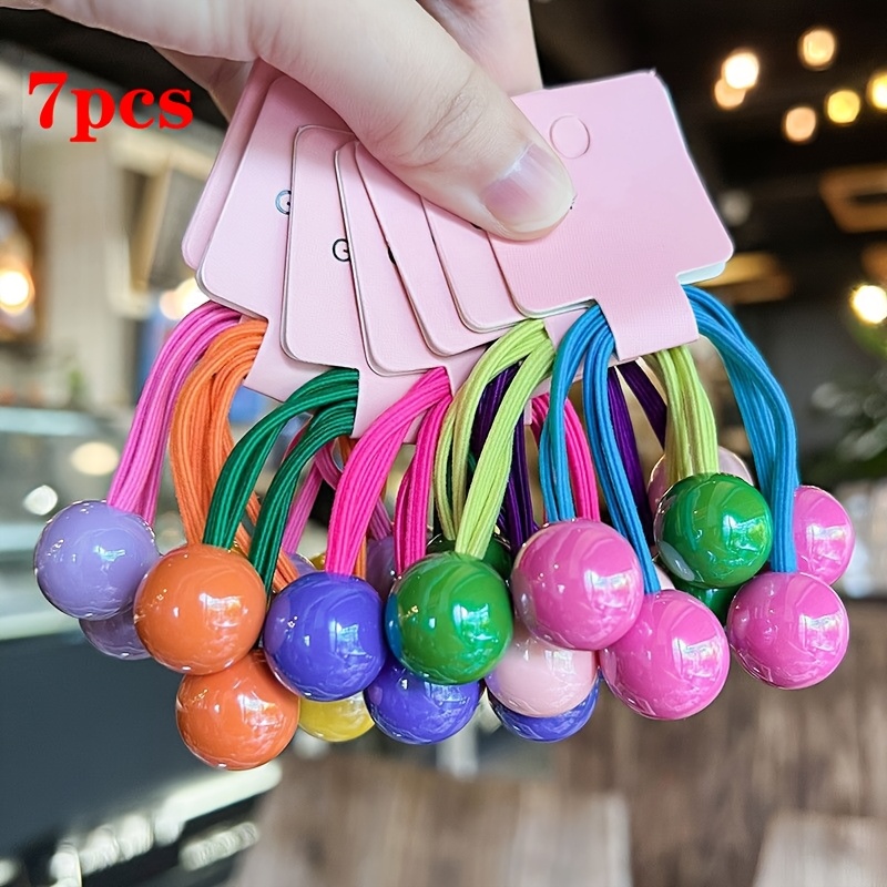 7pcs Double Balls Hair Ties, Ball Bubble Ponytail Holders Colorful Clear Assorted Elastic Accessories For Women
