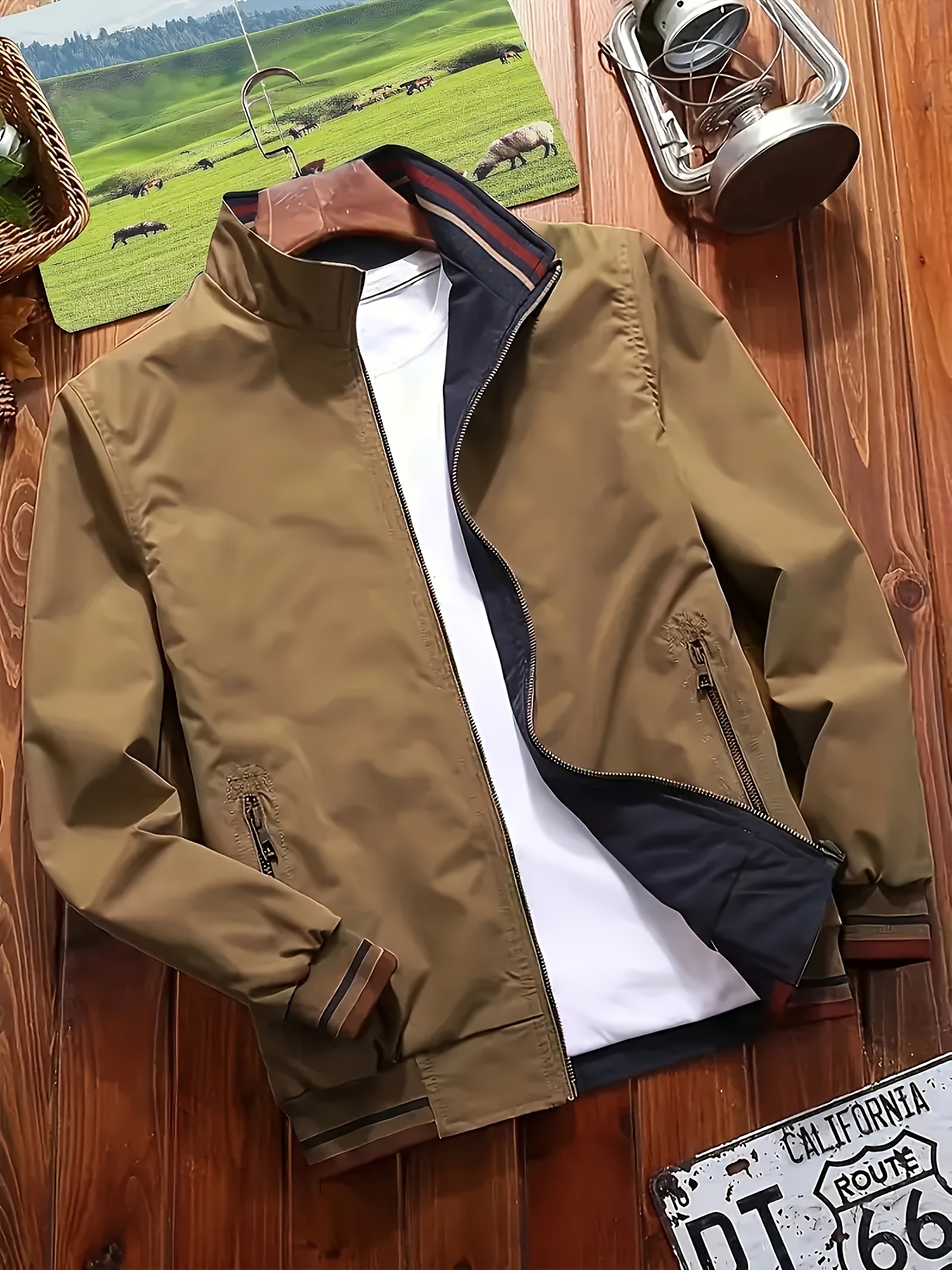 Men'S Reversible Long-Sleeve Jacket with a Collar for Autumn And Winter, Featuring a Casual, Loose Fit And a Easy Zip-Up Design