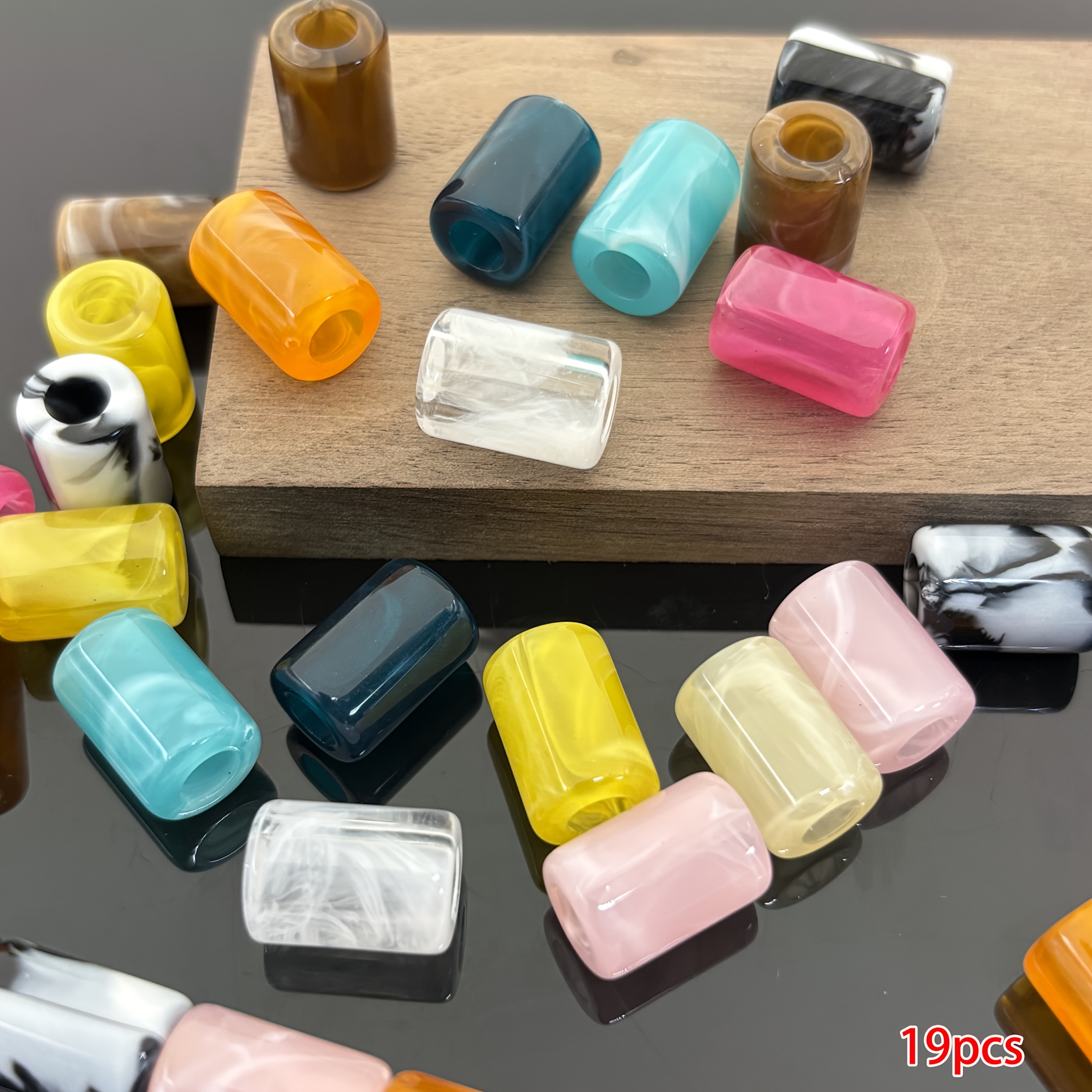 TEMU 19pcs 14*10mm Round Bead-shaped Acrylic Large-hole Imitation Stone Beads, Decorative Beads For Diy Beaded Bracelets, Swimsuits, Dresses, Shoes,