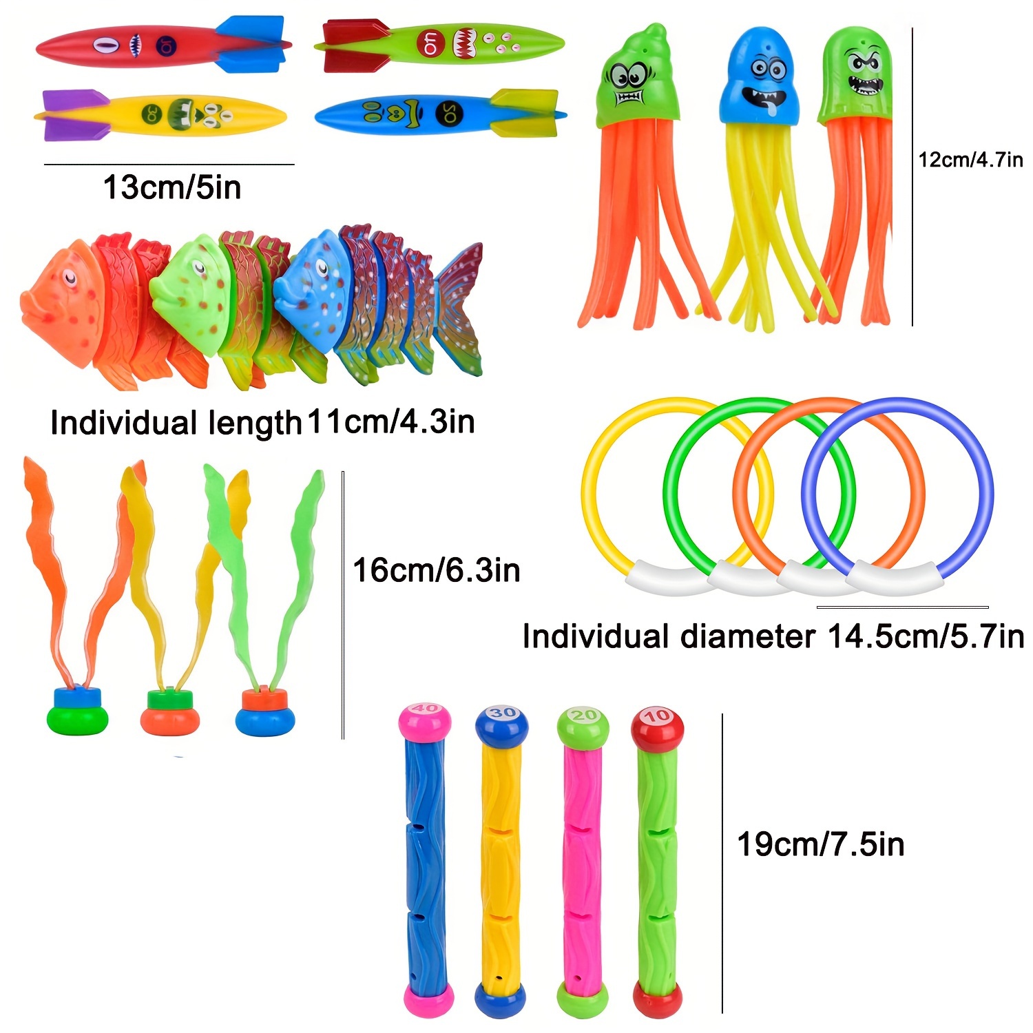 Set De 10 Anillos Y Piedras Preciosas De Buceo – Juguetes De Plástico Coloridos Para Entrenar En Piscina, Playas Y Parques Acuáticos, Ideales Para Niños