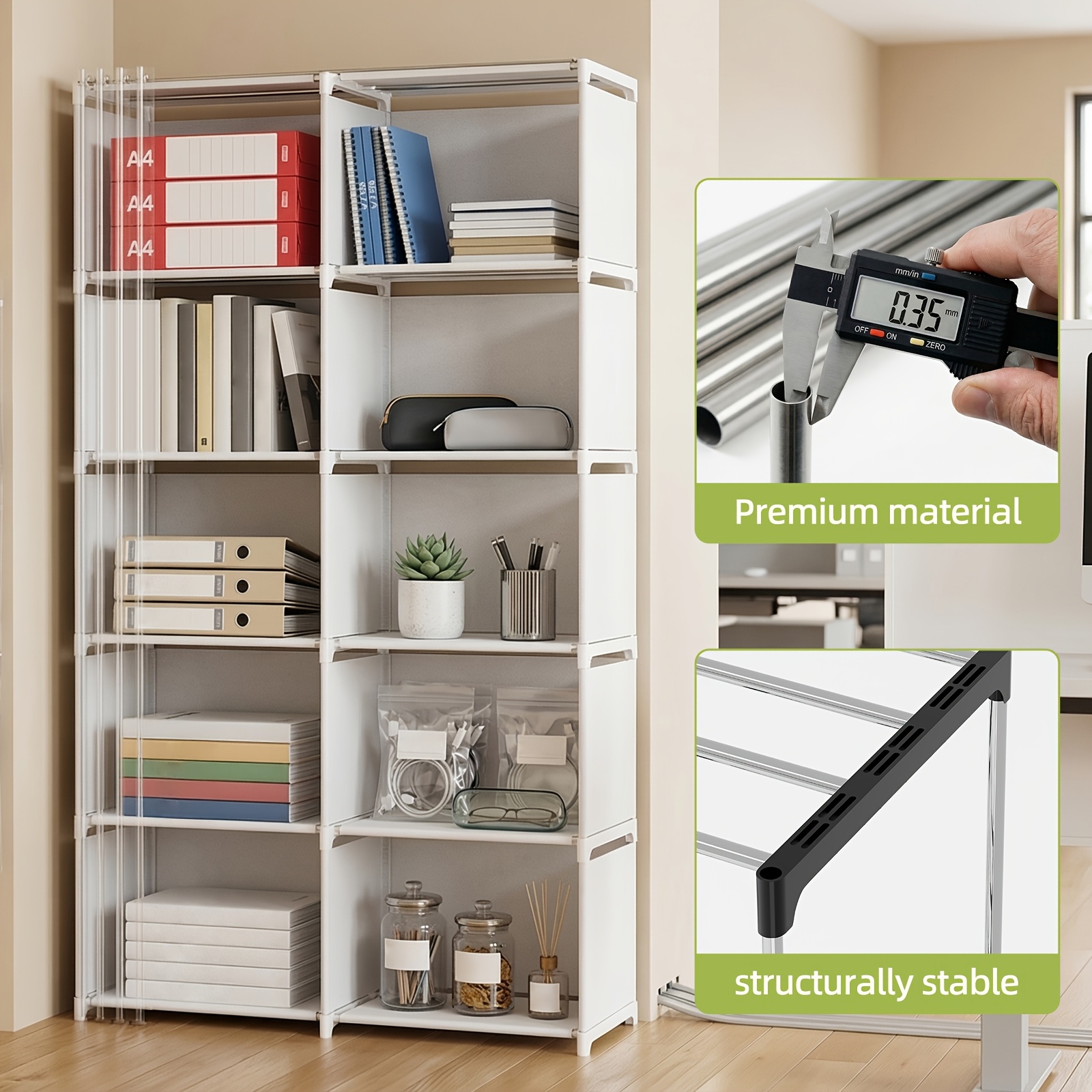 TEMU Étagère à 12 niveaux avec dos en tissu, pour des livres et des documents, facile à assembler, armoire de rangement portable à 10 compartiments,