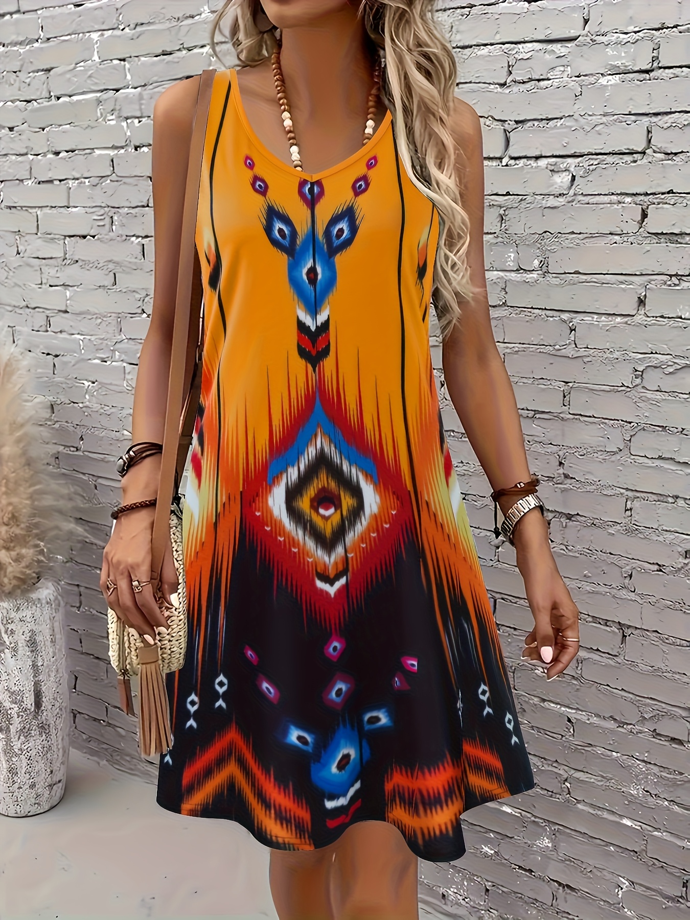 women's vibrant tie dye sleeveless dress color block print Temu