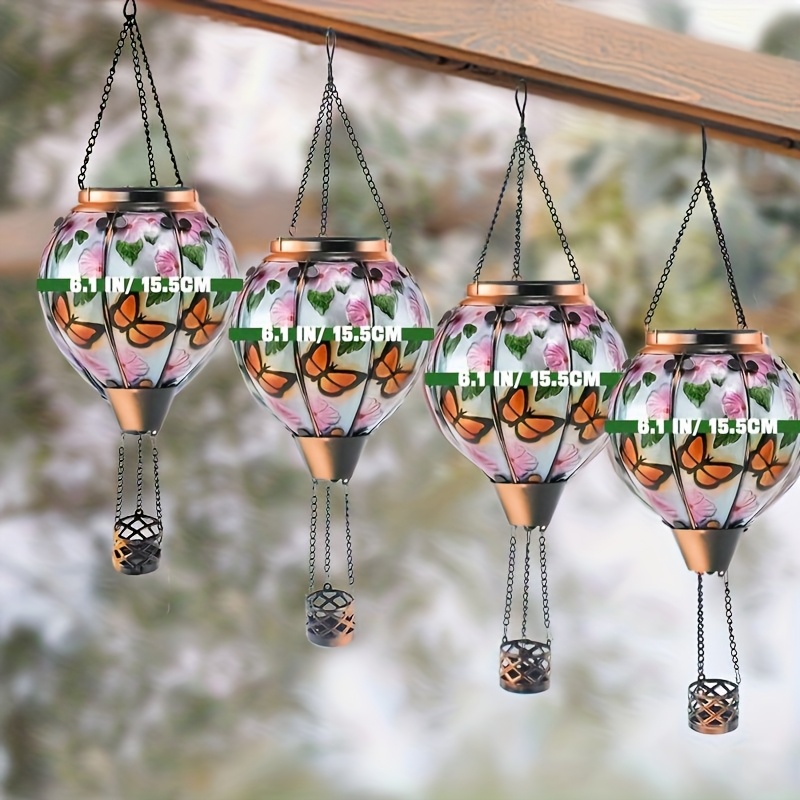 4pcs floral   hot air balloon lantern digital hand painted outdoor chandelier garden ambiance light early summer lamp solar lights details 0