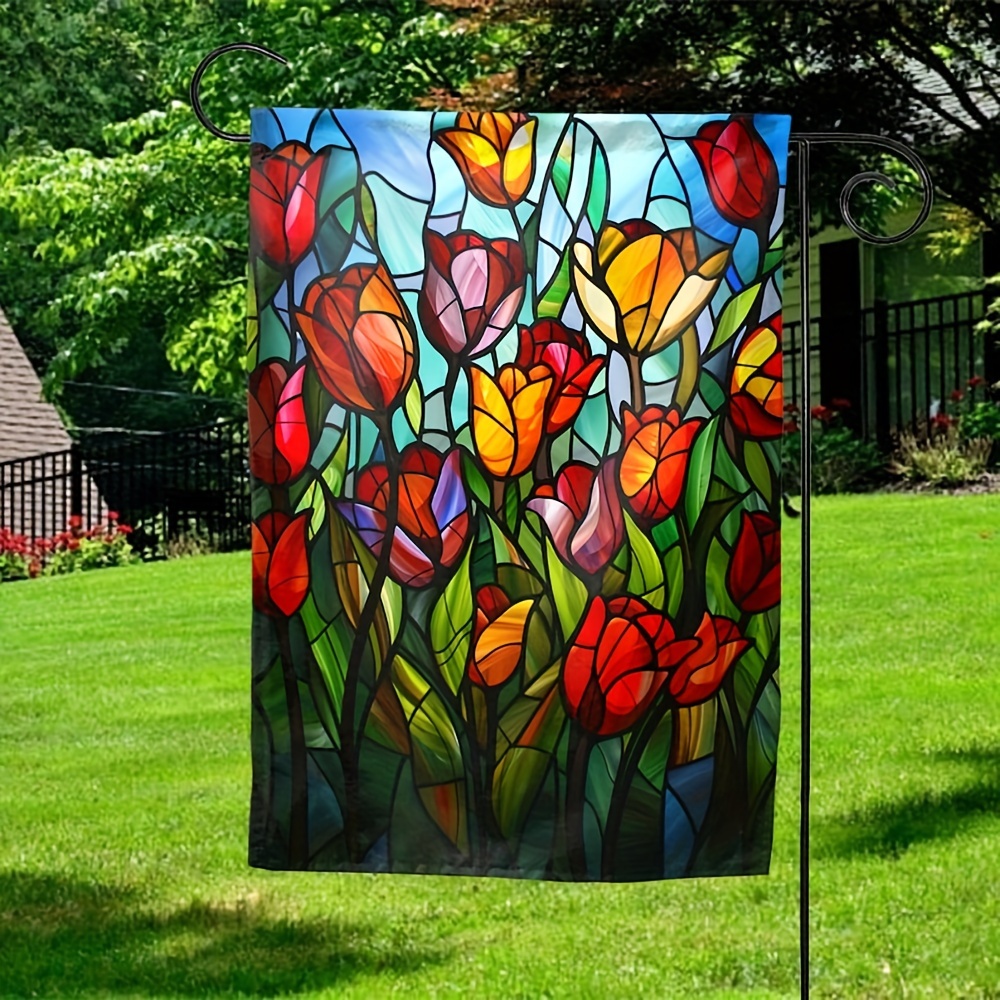 

Stained Glass Tulip Garden Flag - 12x18 Inch, Multi-purpose, Outdoor Decoration, No Pole Required