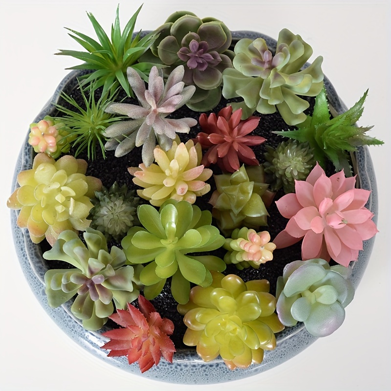 15pcs set of green plastic succulents suitable for home decor mini cactus arrangements and garden potted plant decorations without containers