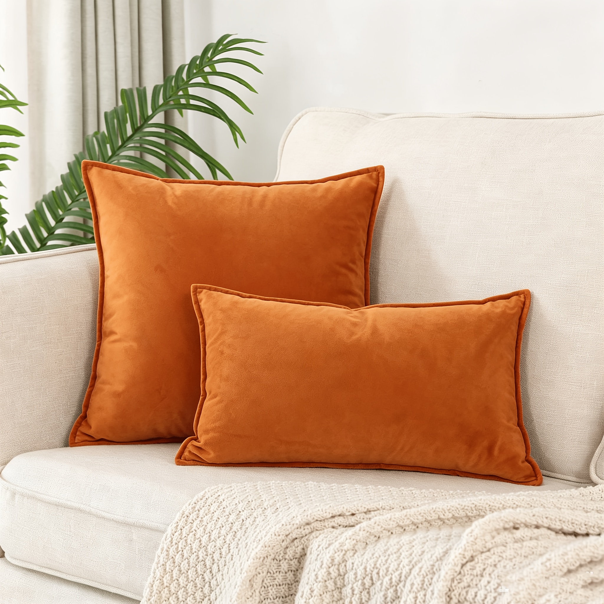 TEMU 2pcs Autumn Decor Pillowcase Set (45x45cm And 30x50cm), Light Luxury Soft Orange Fleece Cushion Covers, Solid Color Sofa Lumbar Pillowcases,