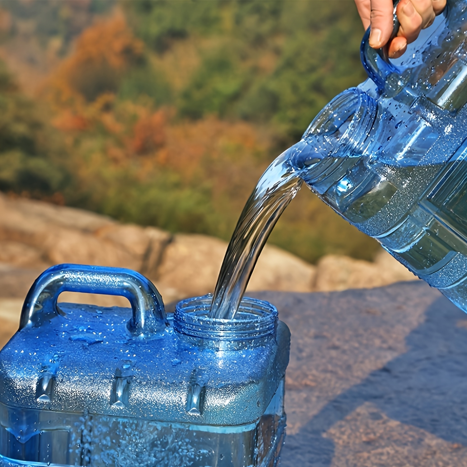 1pc Portable Water Jug with Faucet - Ideal for Camping, Road Trips, Hiking - Pure Mineral Water Storage Container, 0.79-7.39 Gallon, Blue, PE Material, Perfect for Labor Day/Independence Day Outdoor Leisure