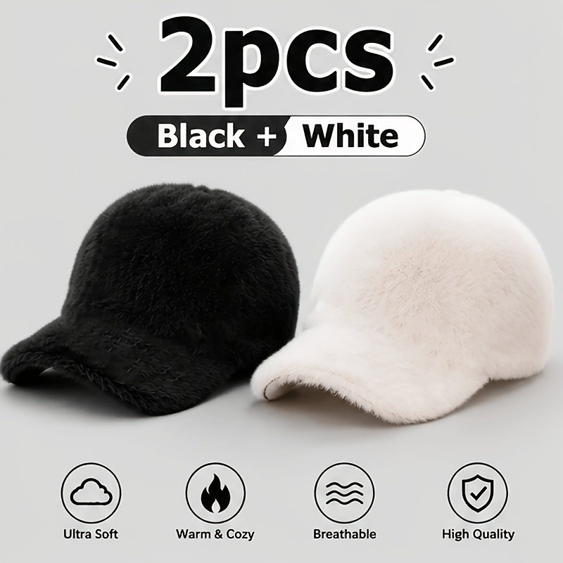 TEMU 2pcs Women's Baseball Cap Set, Soft Plush Winter Warm Hats, Adjustable Fuzzy Fashion Caps, Cozy Outdoor Cold Weather Hat For Women/baseball Cat