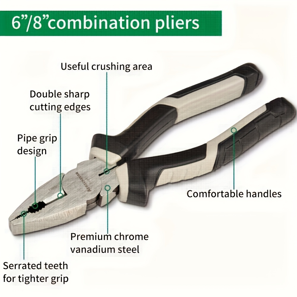 

Heavy-duty Alloy Steel 's Pliers With Non-slip Grip - 6" & 8" Crimping, Cutting & Screw Tool