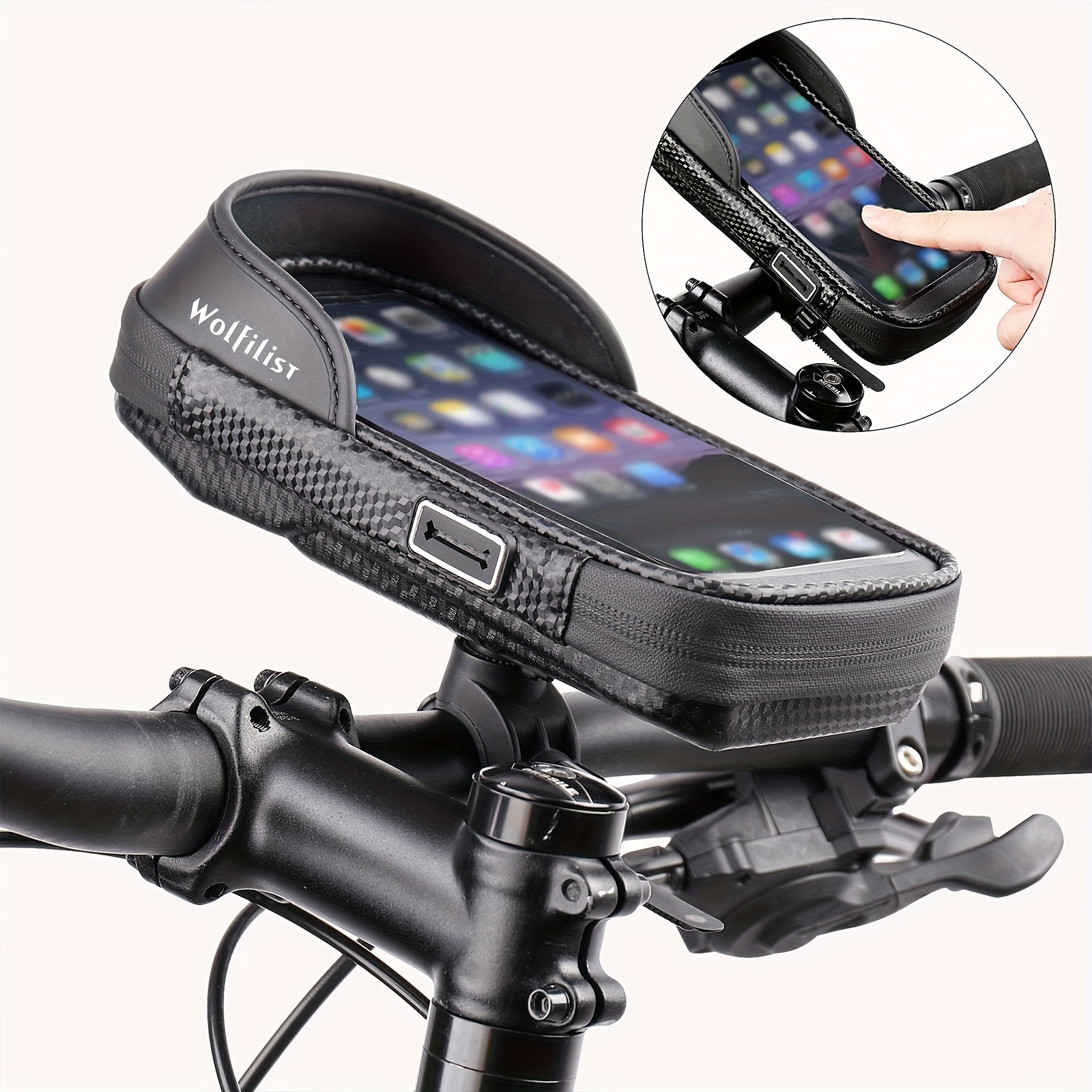 

Multi-directional Adjustable Bike Bag Handlebar - Waterproof Cycling Front Top Tube With Sunshade, Touch Screen Phone Hanging Pocket & Mount Holder Stand For Iphone 12/11 Pro Max/xs Max/xr/x/8/7/6/6s