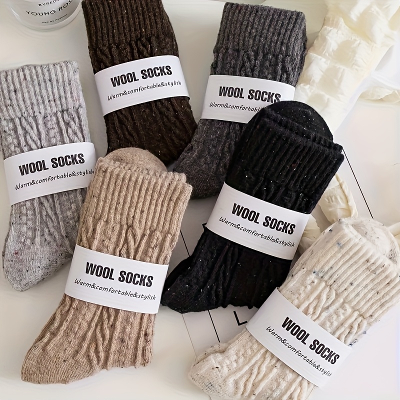6-pair Women's Wool Cable Cane Stripe Autumn/winter Eur 35-40 Size Small Flame Thickened Warm Plush Dot Yarn Floor Slippers Socks