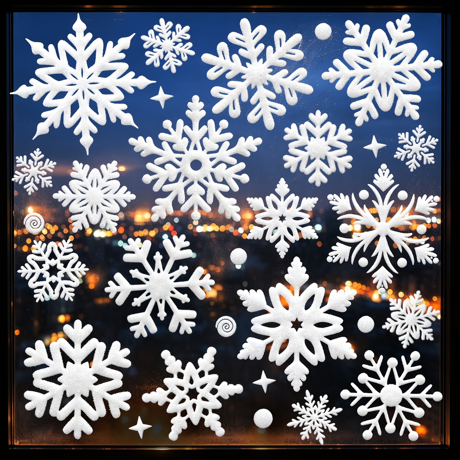 TEMU 171pcs Stickers de Noël de Neige en Verre Autocollants de Porte Décoration de Fenêtre Ambiance Festive Arrangement Autocollants de Fenêtre