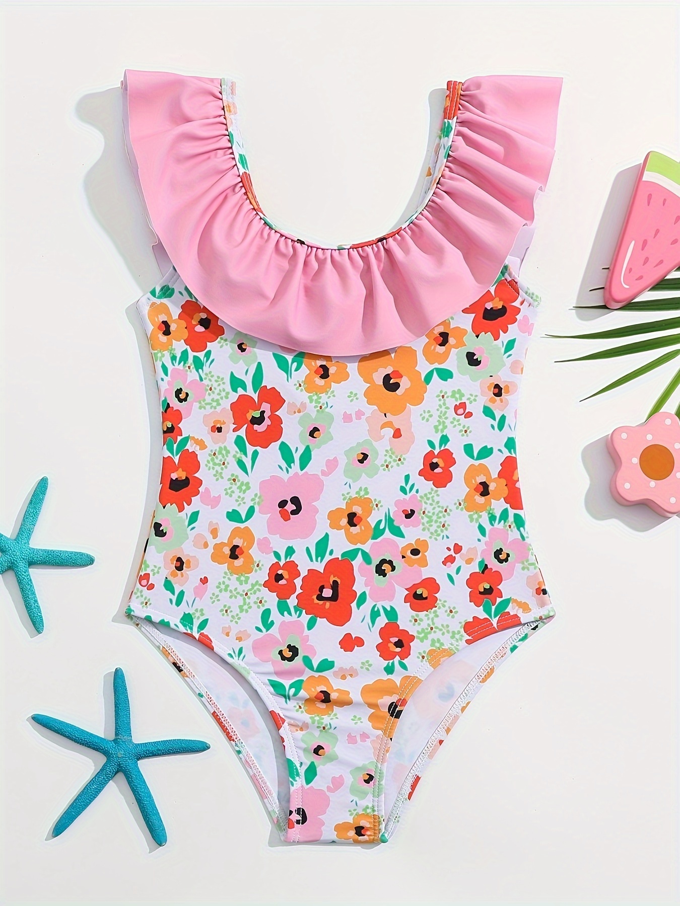 LISfsa Girls Swimwear Kids Girls 1 Piece Swimsuit Floral Pattern