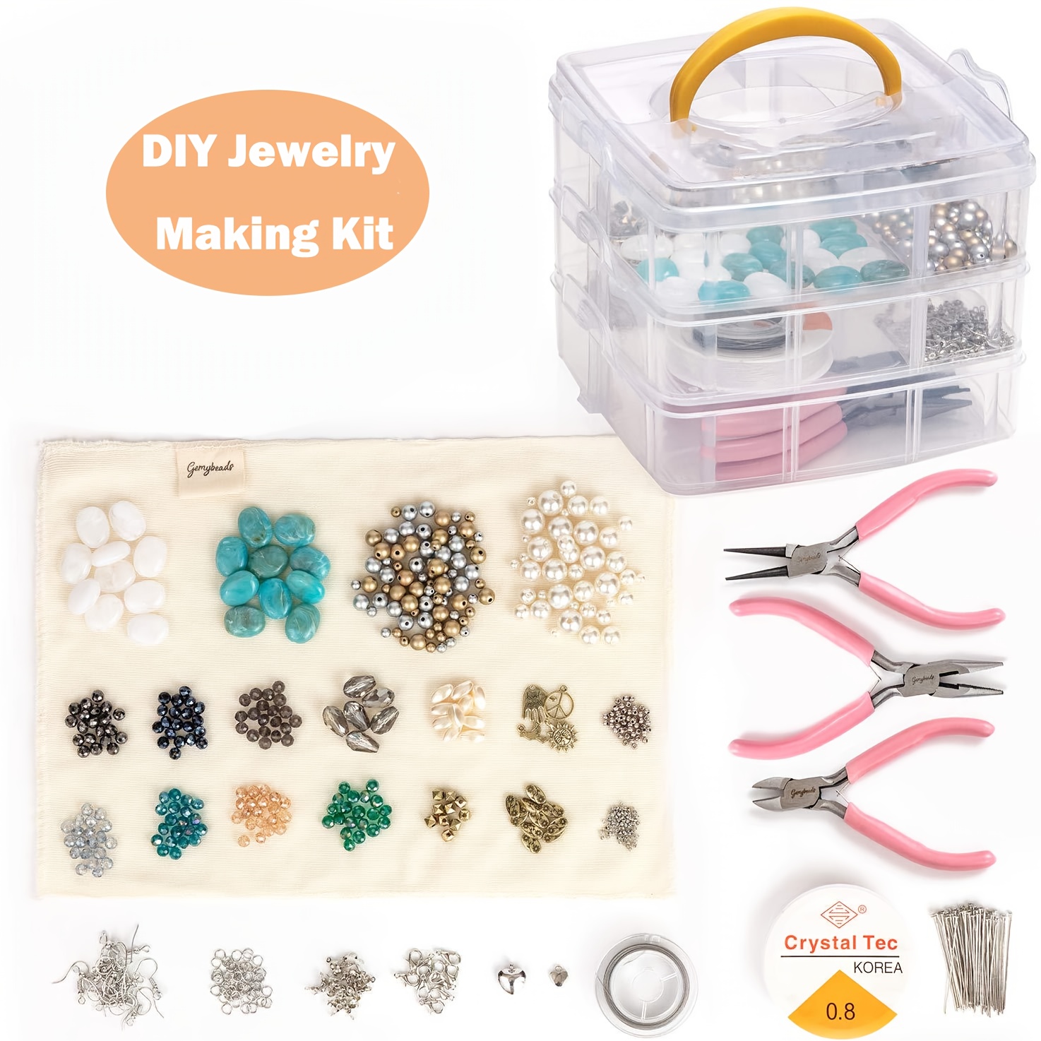 Assorted beads and metal components for jewelry making