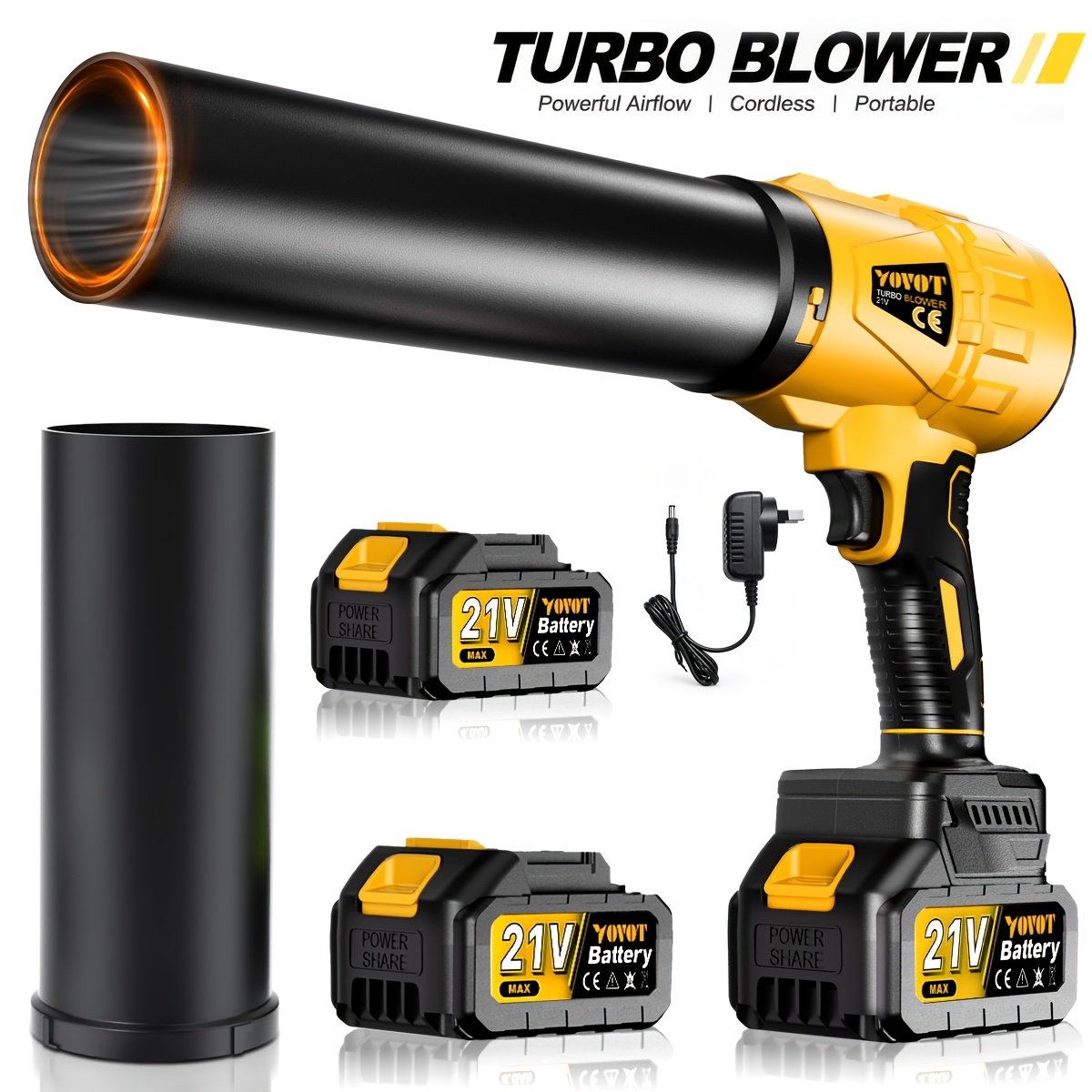TEMU Leaf Blower, Portable Blower, Available With 1 Batteries, Ideal For Lawn And Patio Cleaning, Snow Clearing, Dust Removal, Car Drying, Camping,