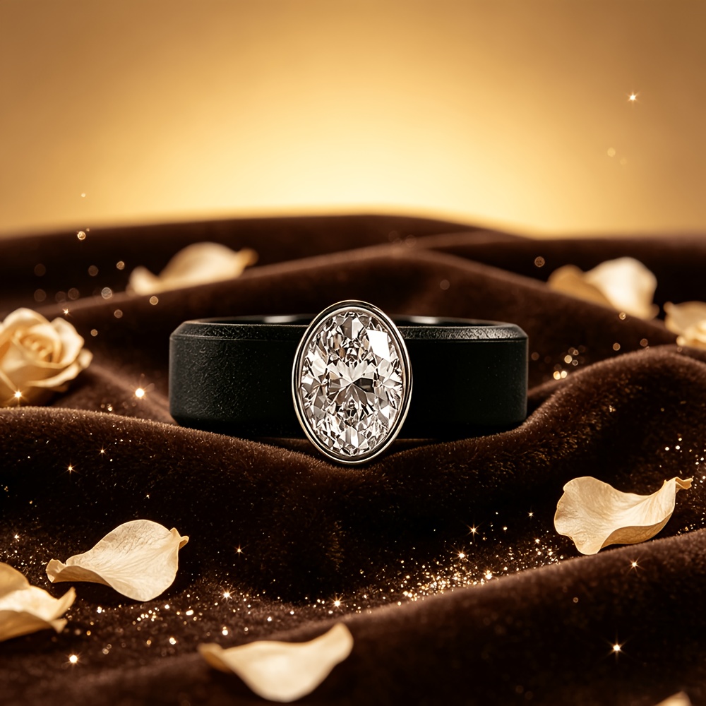 Elegant Oval Black Simulated Silicone Ring for Daily Wear