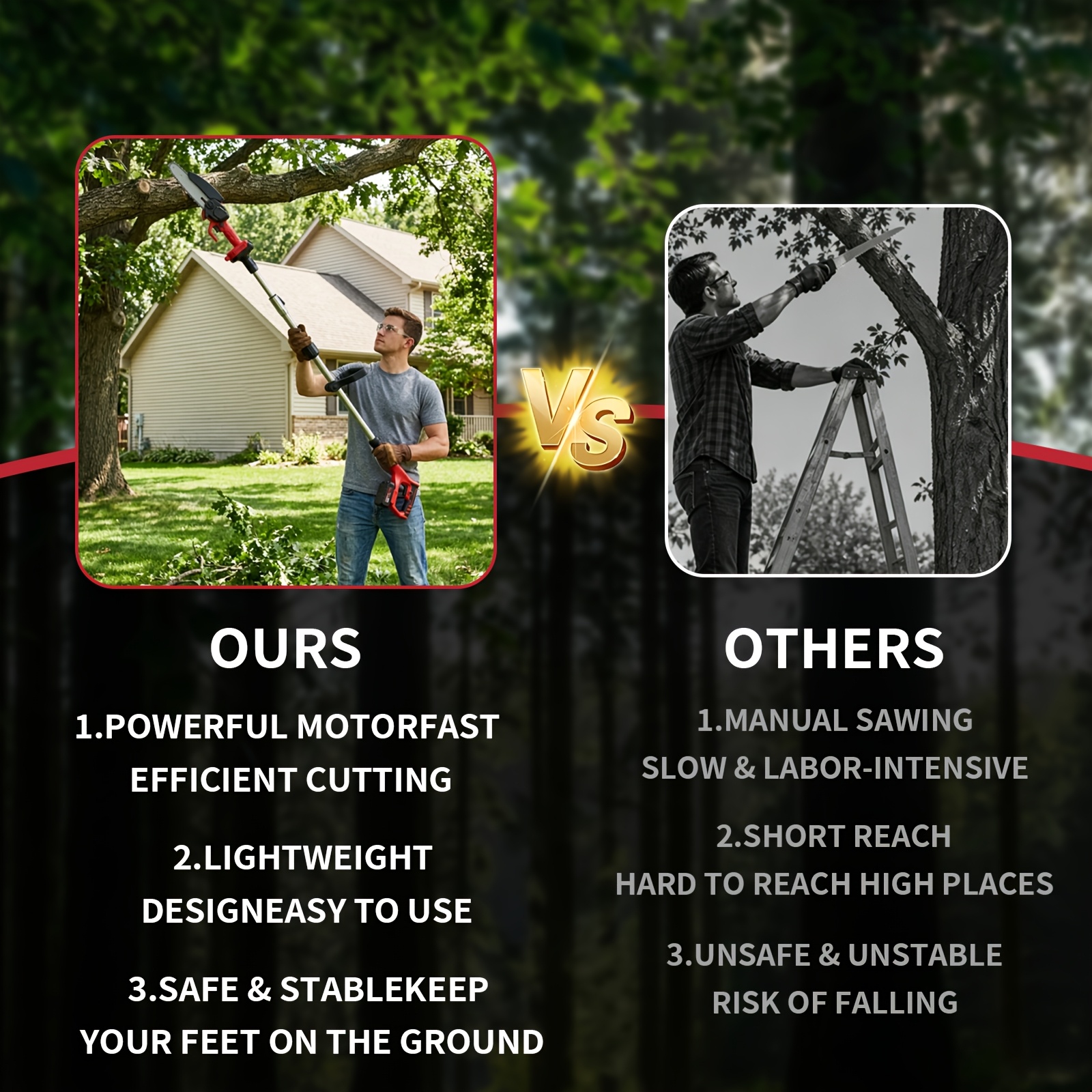 6-Inch Cordless Electric Pole Saw for Tree Trimming, 3-In-1 Telescopic Folding Pruning Saw And Leaf Blower, with 2 Batteries And Mini Handheld Chainsaw. for Tree Pruning, Gardening, Landscaping. Ergonomic Compact Outdoor Tool for Professionals