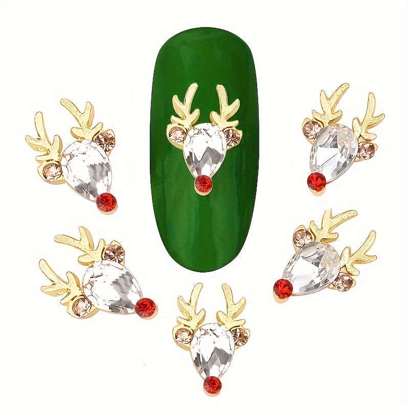 

10pcs Luxury Christmas Reindeer Nail Charms With Sparkling Zirconia & Crystal Rhinestones - Manicure Accessories For Nail Art