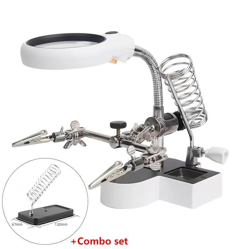 Led Light Multi Function Auxiliary Clamp Welding Station +soldering Iron Stand Combo(2-pack), 3.5x Magnifying Lenses Work Light, Suitable For Circuit Board Repair Soldering, Handicrafts And Engraving.