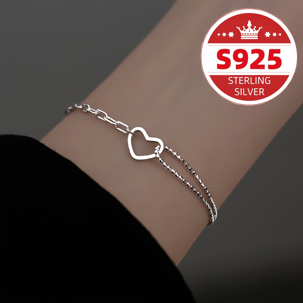 

Chic 925 Sterling Silvery Heart Bracelet For Women - Vintage Style, Perfect Gift For Her, December Birthstone, Wear, Best For Christmas