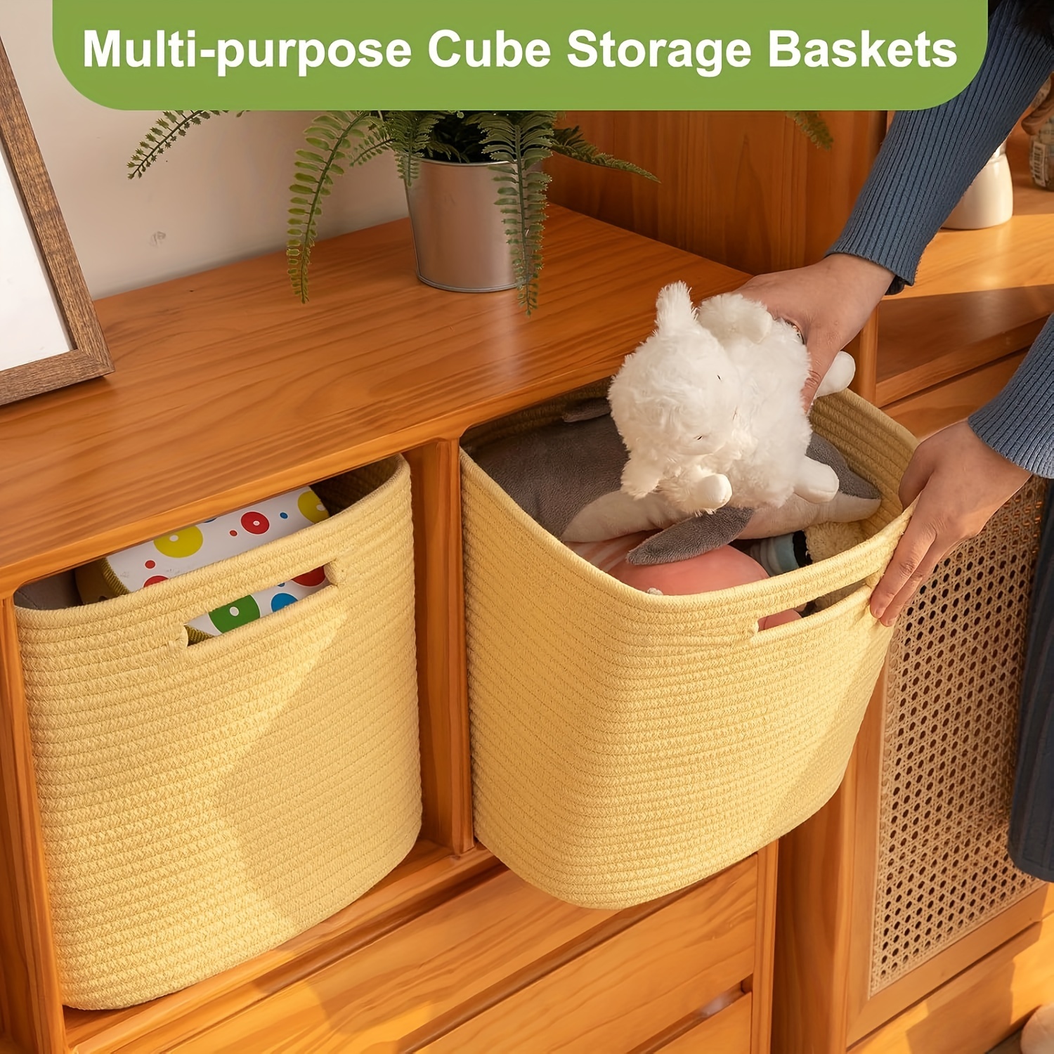 

11-inch Square Basket - Shelves, Bathroom, Bedroom, Laundry Room & More - Ideal For Organizing Toys, Clothes, Books, Shelf Baskets