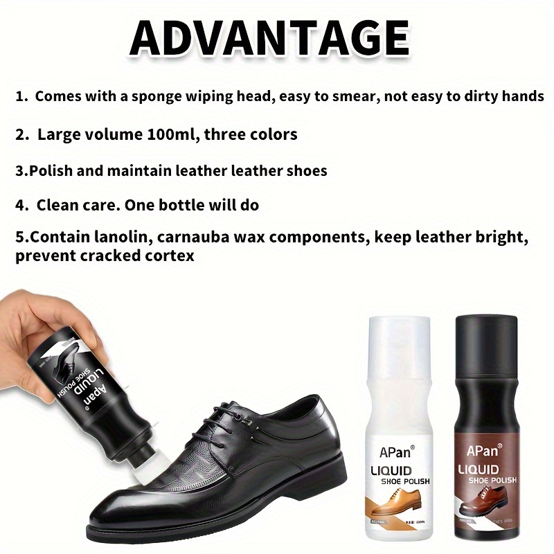 Wax Care Liquid Shoe Polish, With White Sponge Applicator, Shoe Cleaning