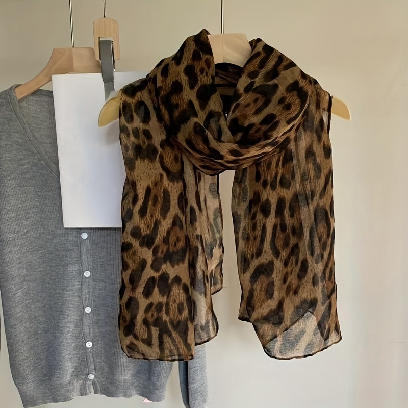 TEMU Women's Elegant Leopard Print Scarf - Long Lightweight -like Fabric, Versatile Neck Wrap For & Style, Chic Fashion Accessory For Casual & Formal