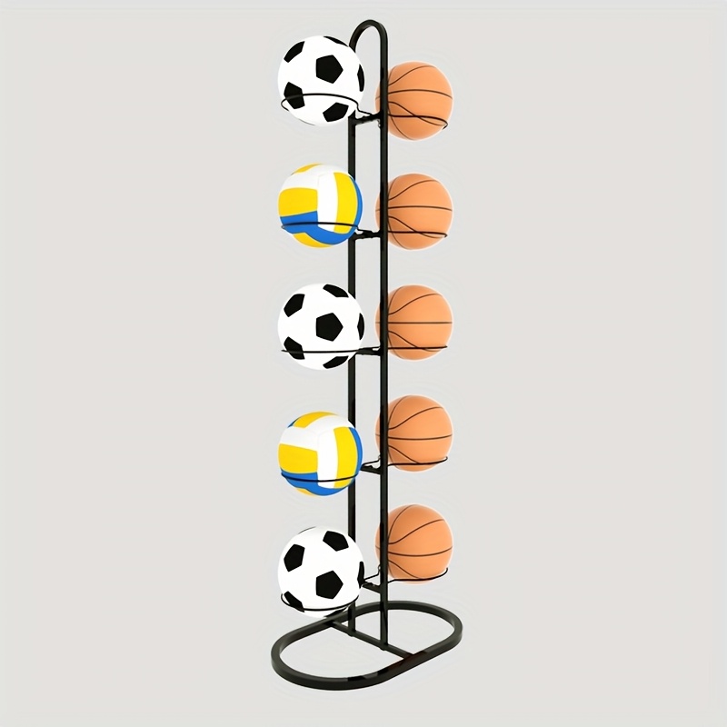 TEMU 6/8/10-tier Black Metal Sports Ball Storage Rack - Organizer For Basketballs, Volleyballs, Footballs - Space-saving Home & Garage Shelf For
