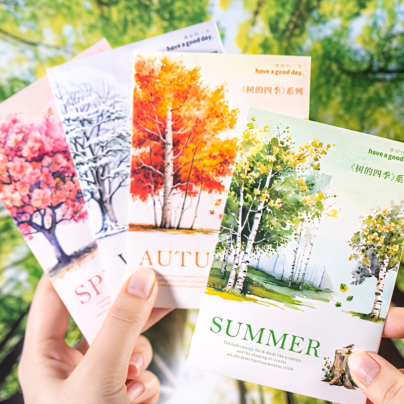 Image of 4 Styles/200 Sheets - Stickers Featuring Seasonal Trees And Branches In Shapes, Rich In Content Diverse Collage Needs, To Create In Journals, Seals, And Stickers