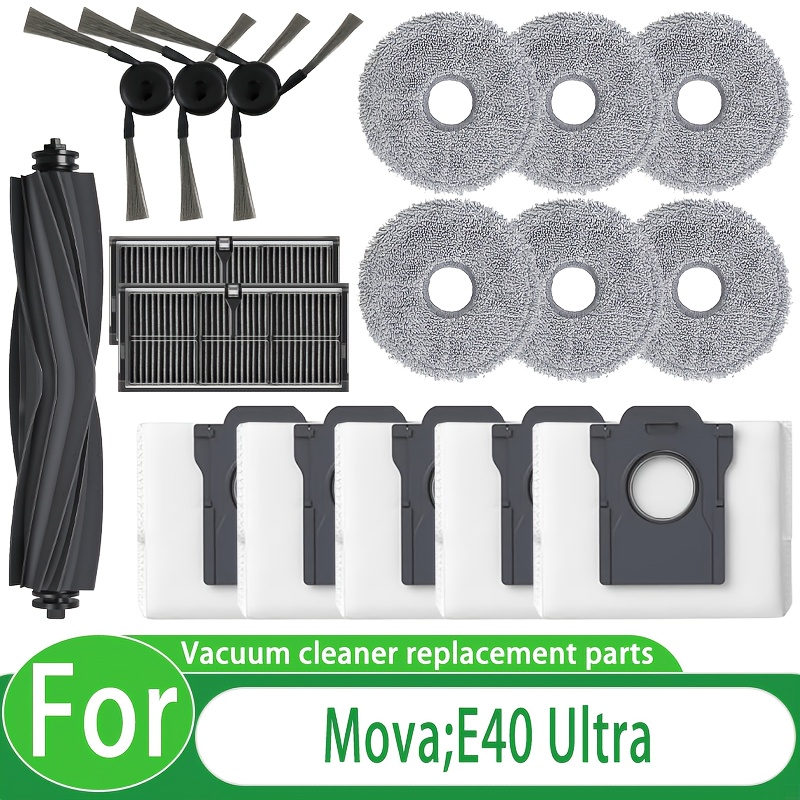TEMU 17pcs Additions For E40 Ultra Robot Vacuum Cleaner, Complete Replacement Supplies Including Durable Main Roller Brushes, Filters, Mop Pads, Side