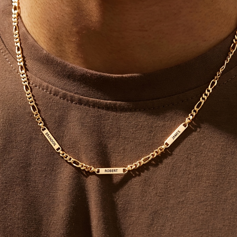 TEMU Personalized Multi-name Necklace - Custom Engravable Cuban Chain Pendant With Lobster Clasp, Suitable For , Suitable For Daily Wear, Valentine's