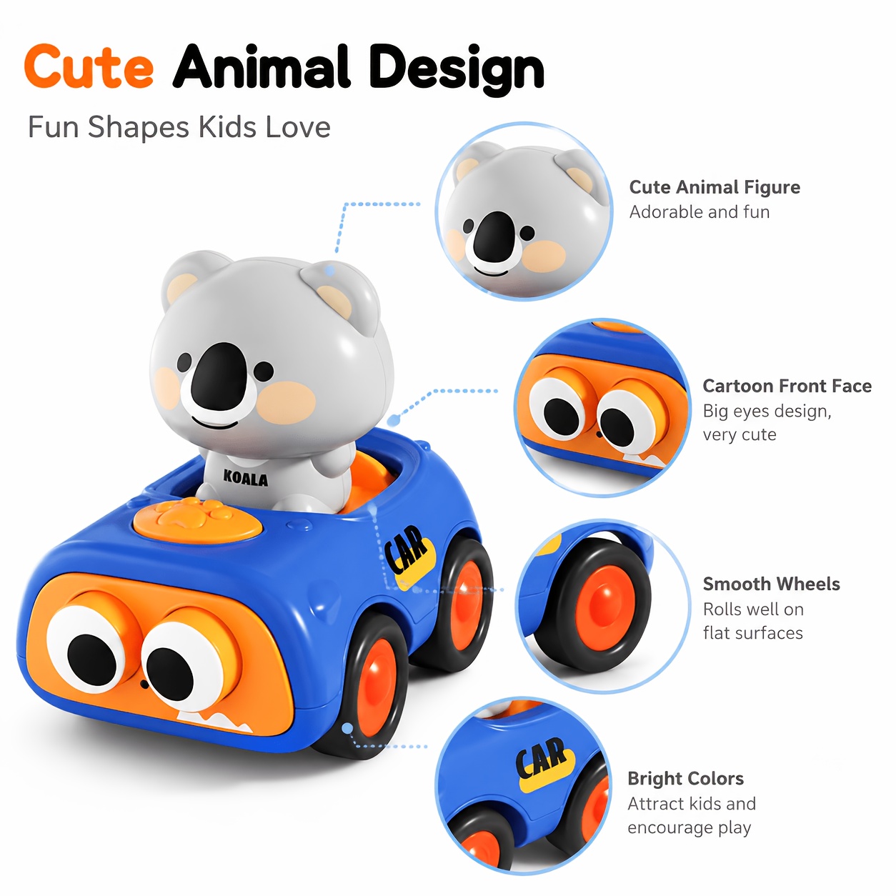 Cute Animal Push Car Toy for Kids with Koala and Tiger Figures