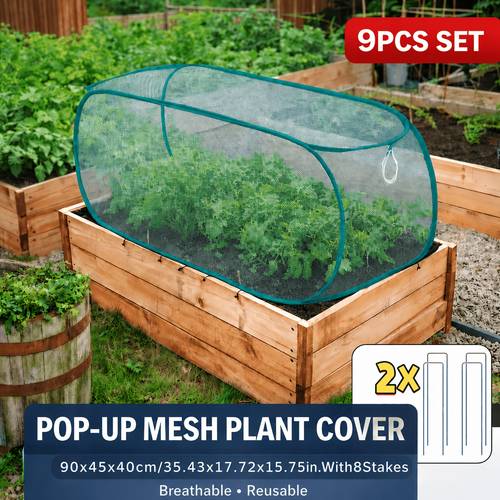 item picture 9pcs set up mesh plant cover with 8 ground stakes foldable garden plant protection net with steel wire frame breathable plant protector for raised beds vegetables seedlings herbs flowers