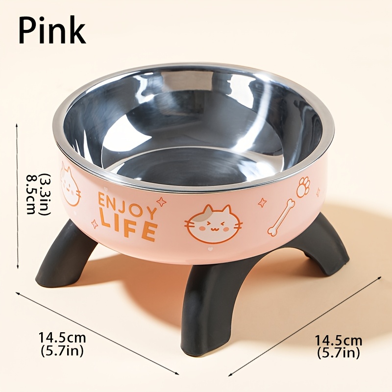 TEMU Elevated Stainless Steel Pet Bowl, Anti-tipping, Anti-slip Design, Cute , Suitable For Small Cats And Dogs To Drink Water And Eat Food