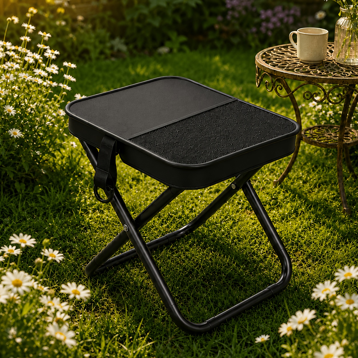 TEMU Outdoor Foldable Rest Chair With Reinforced Metal Bracket. Convertible Crossbody Pouch For Convenient Storage, Mini Lightweight Structure