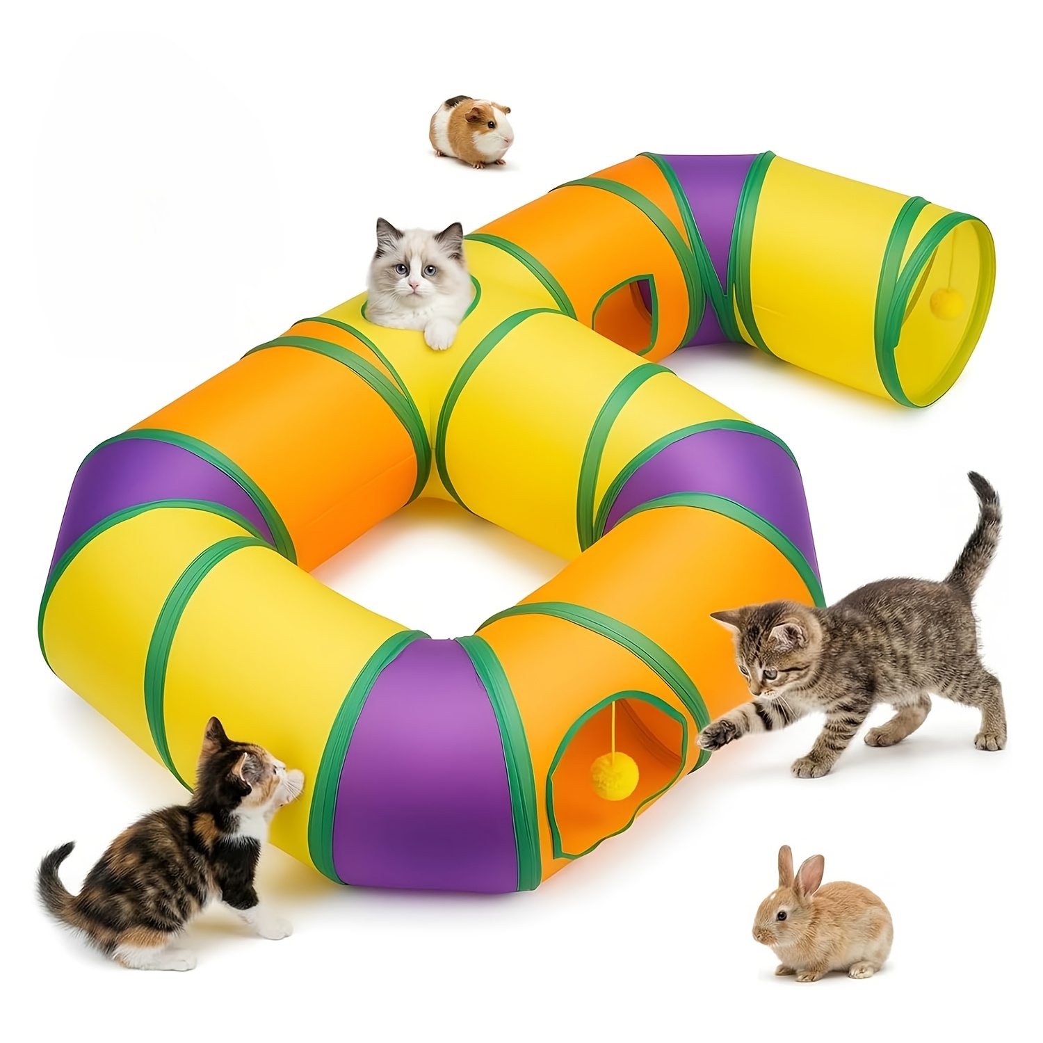 TEMU Large Collapsible Play Tunnel For Indoor Cats, Featuring A Maze Design With Hanging Pom-poms And Interactive , Suitable For Kittens, Puppies,