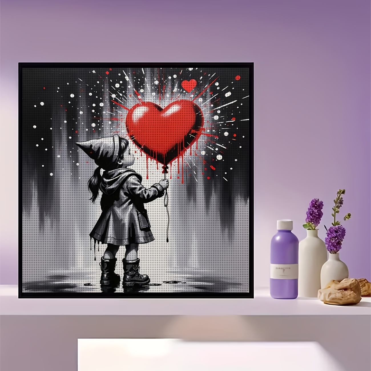 Child Holding a Red Heart Balloon Cross-Stitch Kit