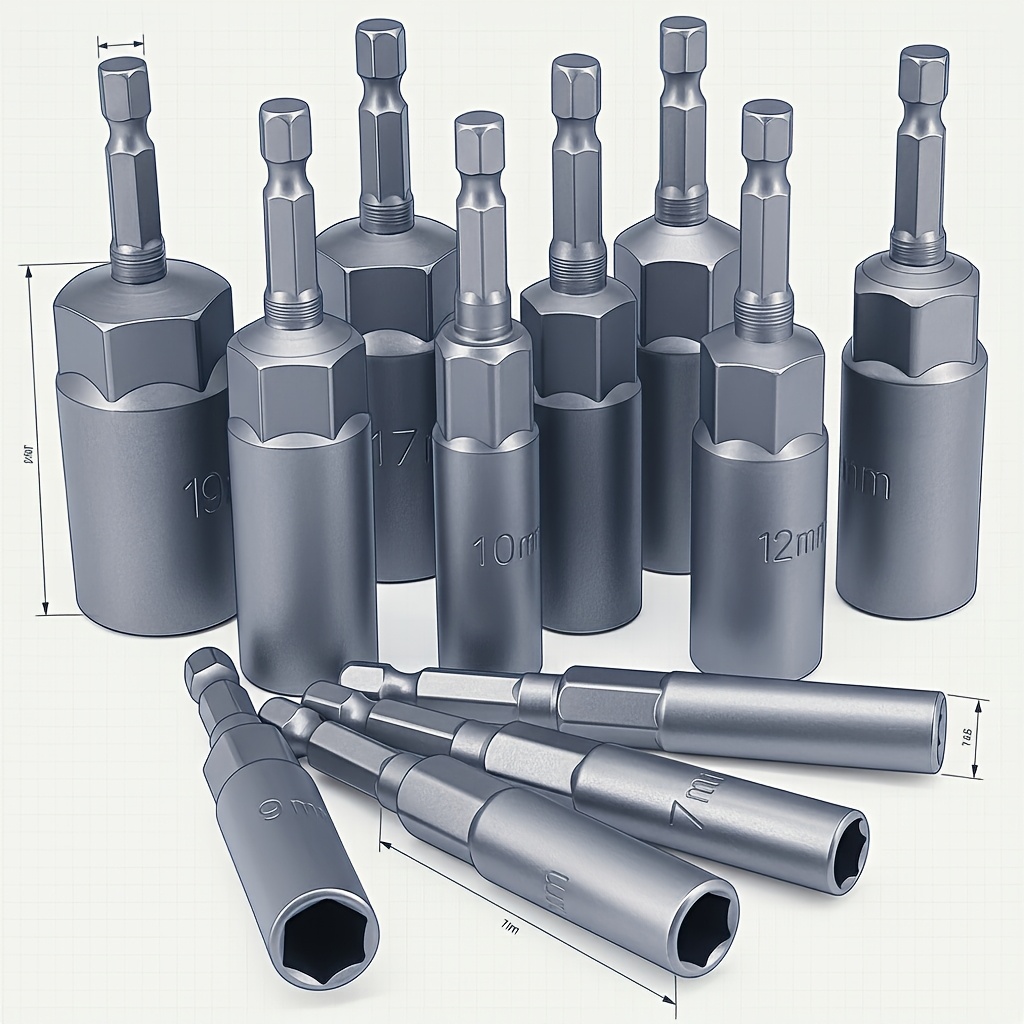 12pcs Deep Socket Set, Size Range 6-19mm, Includes Hex Nut Extractor Bits With 1/4" Hex Shank, Designed For Remote Impact Drivers, Nut Extractors, And Extractor Sockets For Replacement