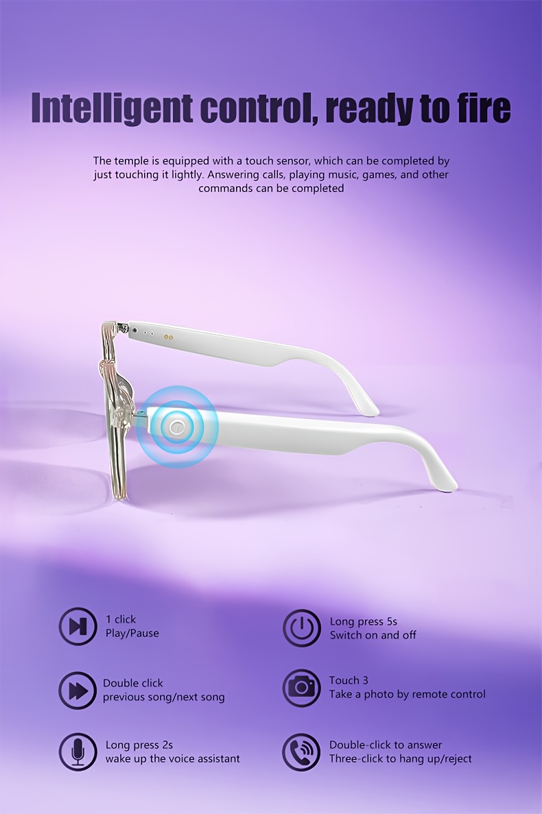 2025 wireless smart glasses auto dimming lens touch control built in microphone high resolution audio wireless rechargeable battery great for office outdoors sports driving music hands free phone ideal holiday gift Product details 7