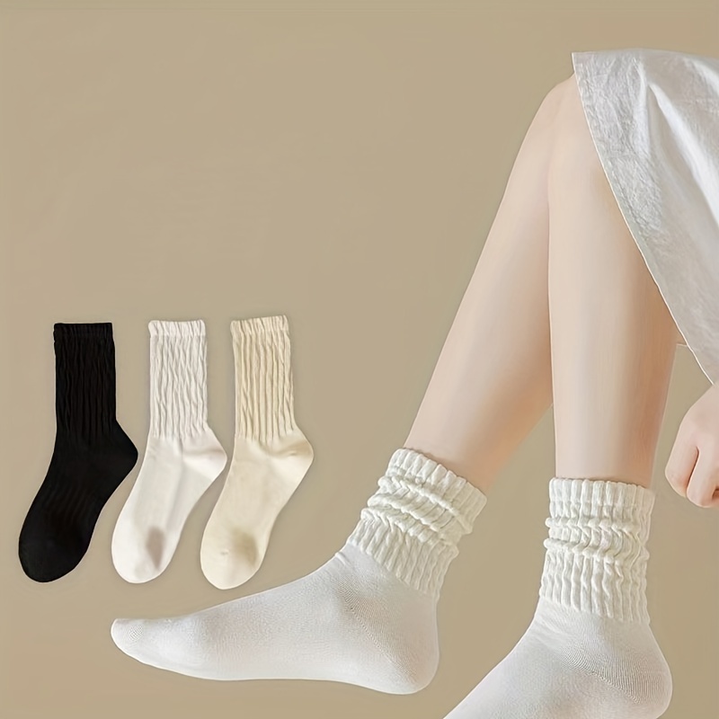 

6 Pairs Women Slouch Socks Knit Mid Calf Rib Tube Slouchy Crew Socks Soft Socks